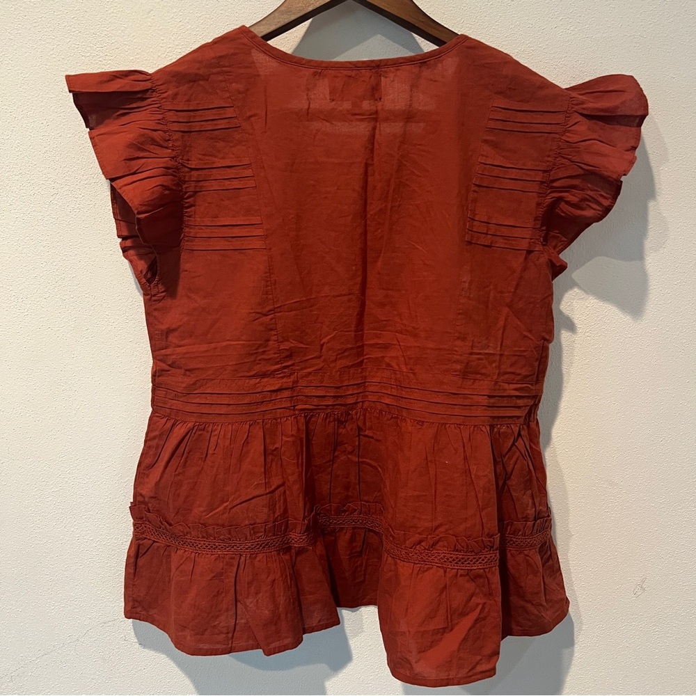 Bohme Ria Flutter Sleeve Boxy Layered Cotton Lightweight Blouse - Picture 9 of 10